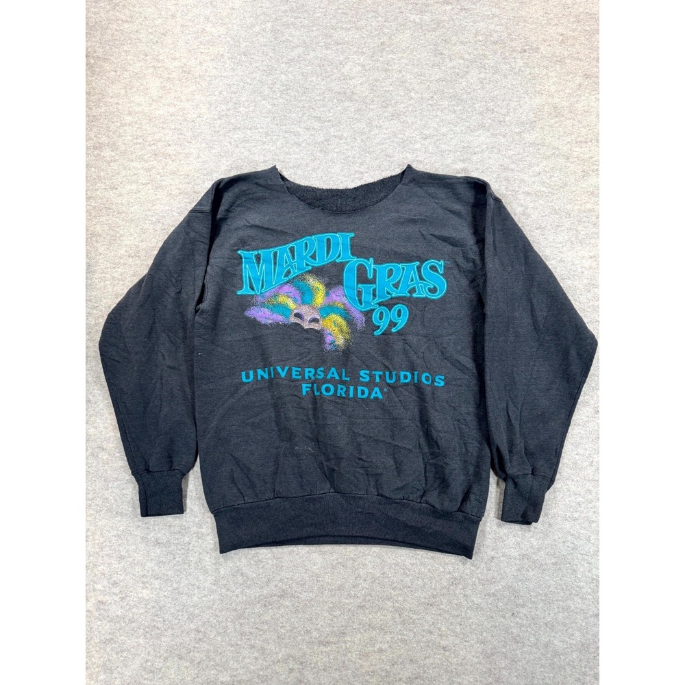 Vintage Mens Universal Studios Florida Mardi Gras 99 Sweatshirt Black Graphic M